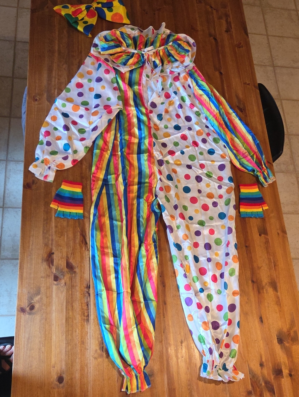 Unisex Adult Or Teen Rainbow Polka Dot One-Piece Clown Costume With Accessories